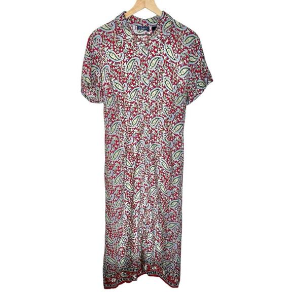 Y2K Crazy Horse by Liz Claiborne Maxi Dress 16W Plus Size Button Down Paisley - Picture 2 of 6